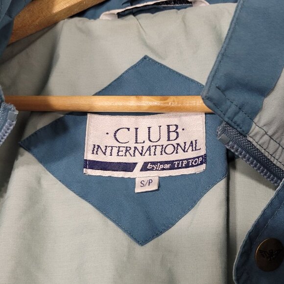 Club International Y2K Teal Blue Windbreaker Jacket Snap Zip Front Retro Small - Picture 12 of 12
